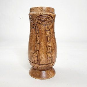 Vintage Okinawa Sams Restaurant Group Wood Tiki Mug Souvenir Cup Palm Tree